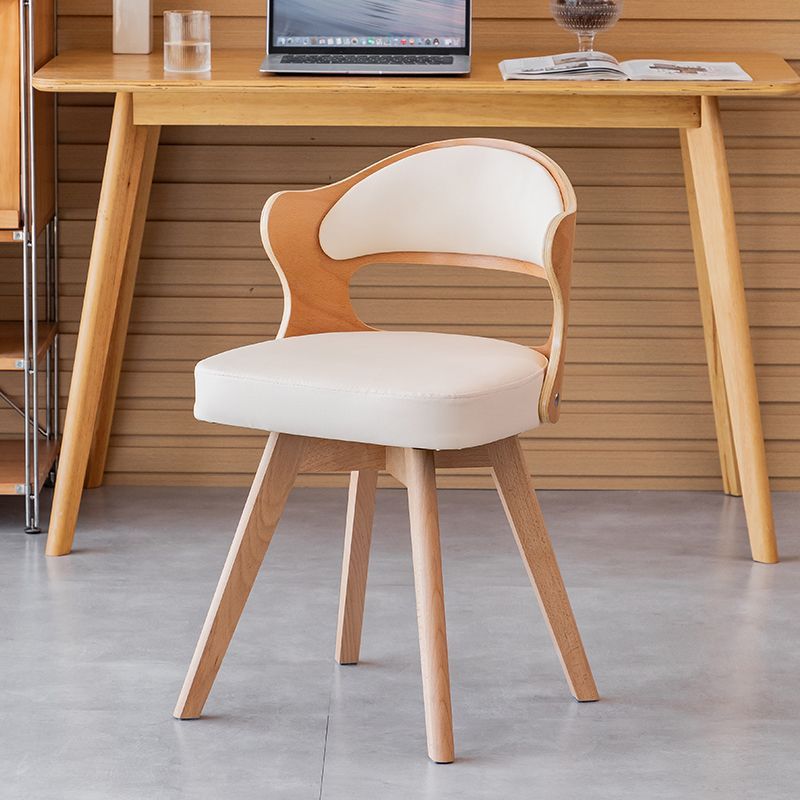 Minimalist Rotatable Curve Wood Leather Dining Chair