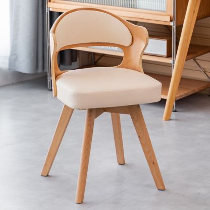 Minimalist Rotatable Curve Wood Leather Dining Chair