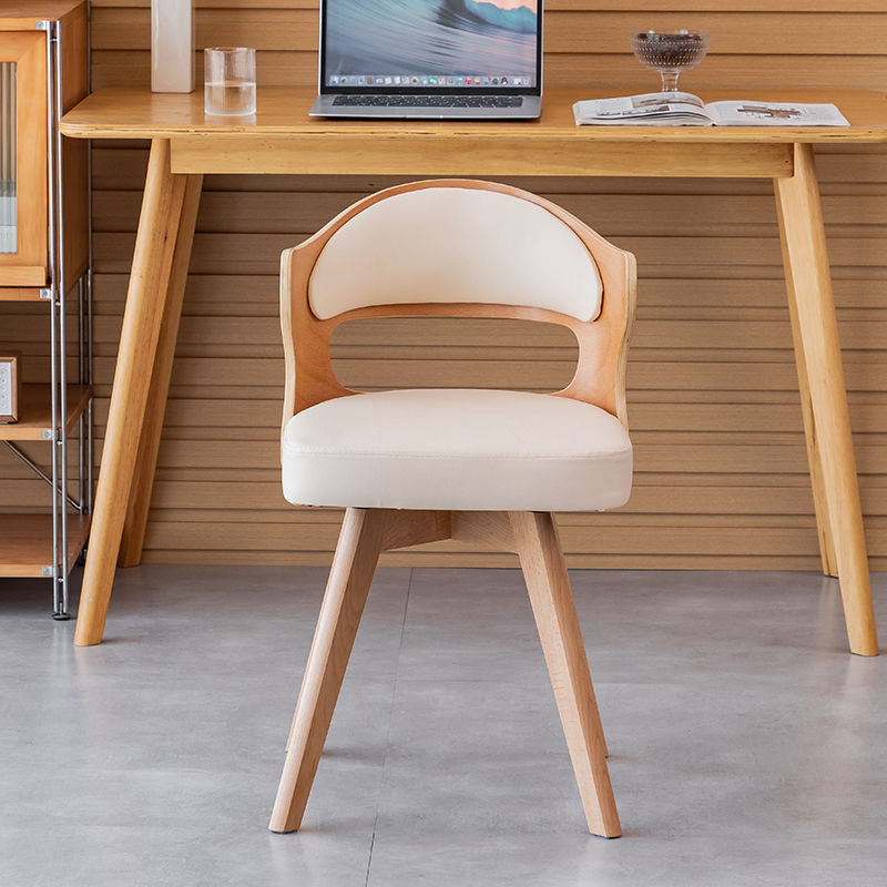 Minimalist Rotatable Curve Wood Leather Dining Chair
