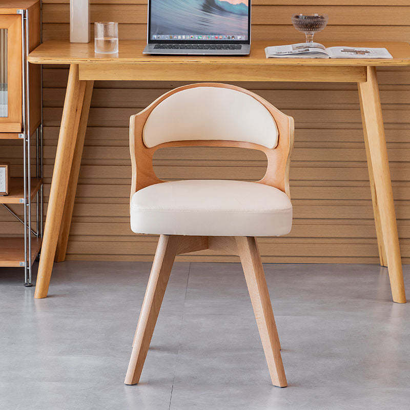 Minimalist Rotatable Curve Wood Leather Dining Chair