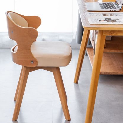 Minimalist Rotatable Curve Wood Leather Dining Chair