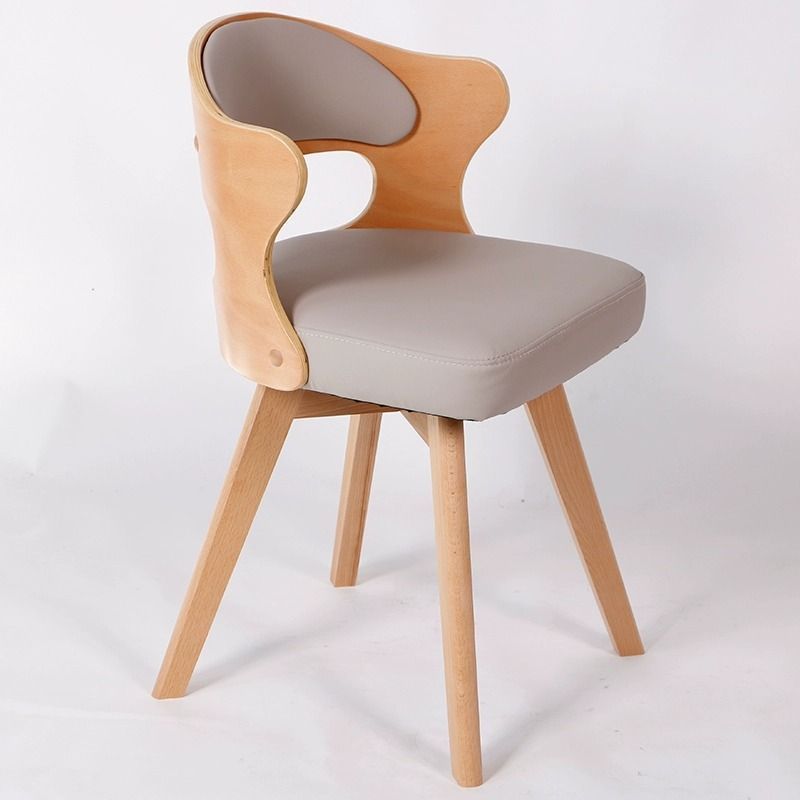 Minimalist Rotatable Curve Wood Leather Dining Chair