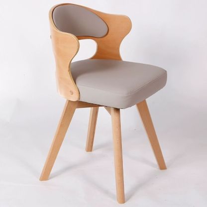 Minimalist Rotatable Curve Wood Leather Dining Chair