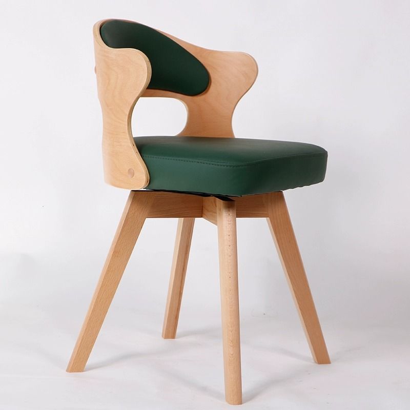 Minimalist Rotatable Curve Wood Leather Dining Chair