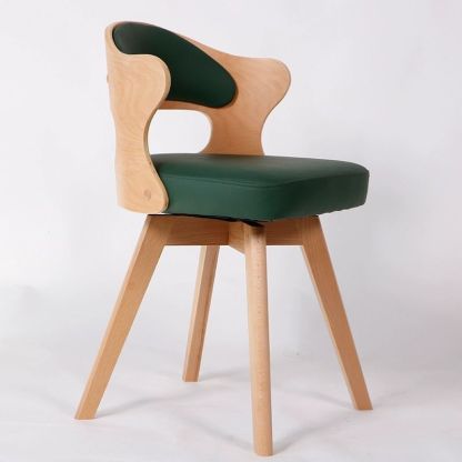 Minimalist Rotatable Curve Wood Leather Dining Chair