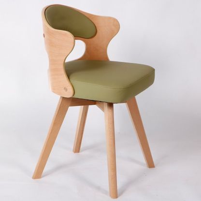 Minimalist Rotatable Curve Wood Leather Dining Chair