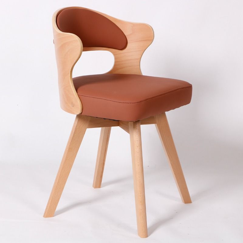 Minimalist Rotatable Curve Wood Leather Dining Chair