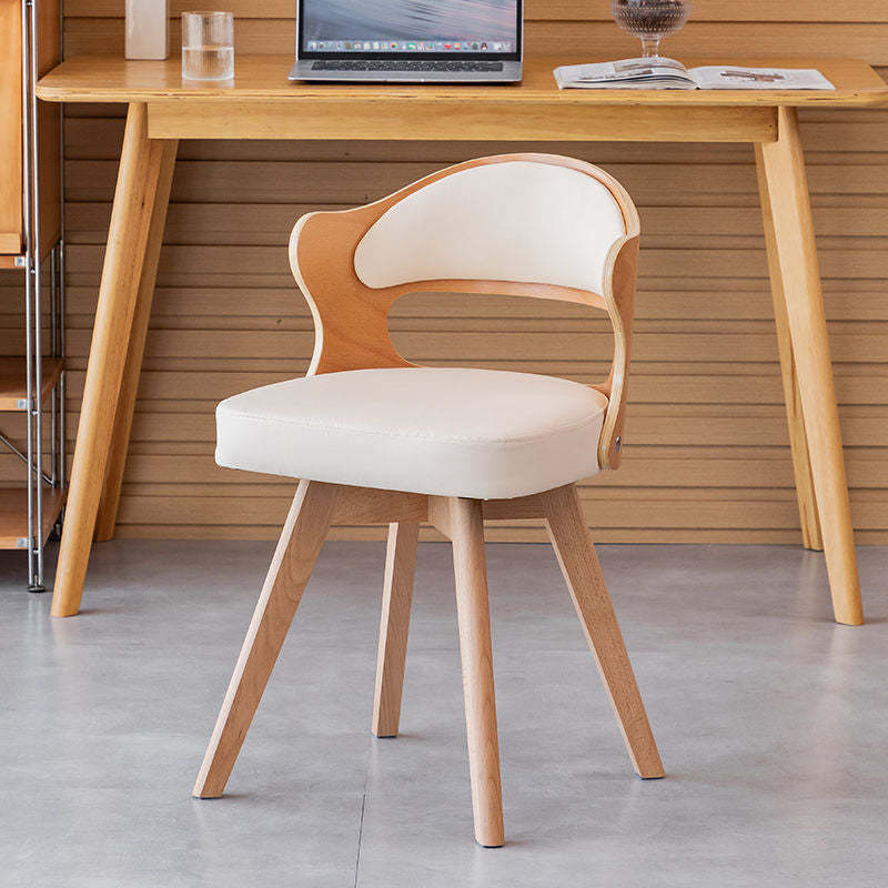Minimalist Rotatable Curve Wood Leather Dining Chair — Dark Green
