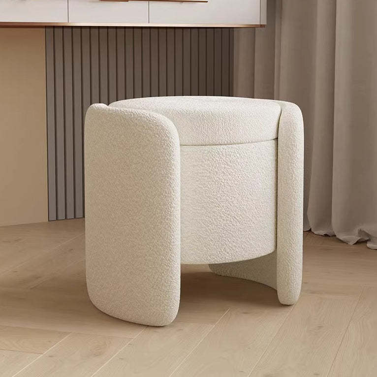 Nordic Cream Wood Lambswool Vanity Stool