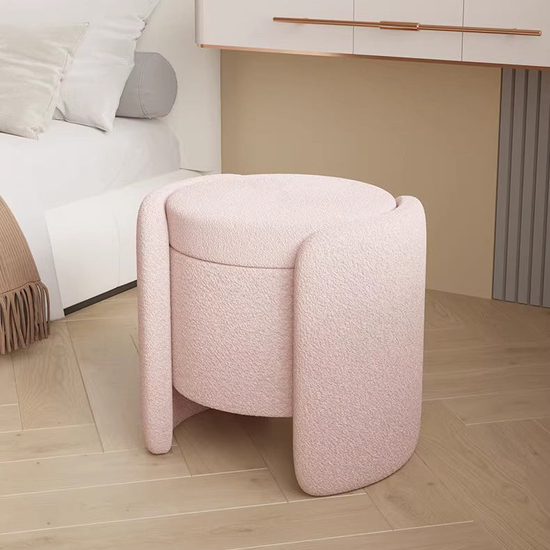 Nordic Cream Wood Lambswool Vanity Stool — Pink
