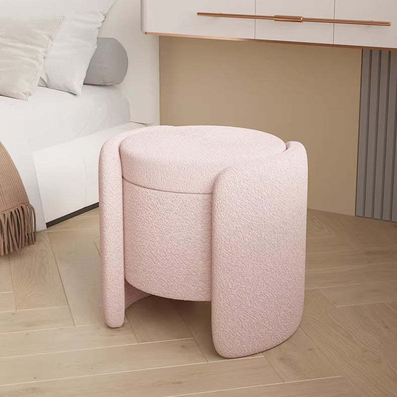 Nordic Cream Wood Lambswool Vanity Stool — Pink
