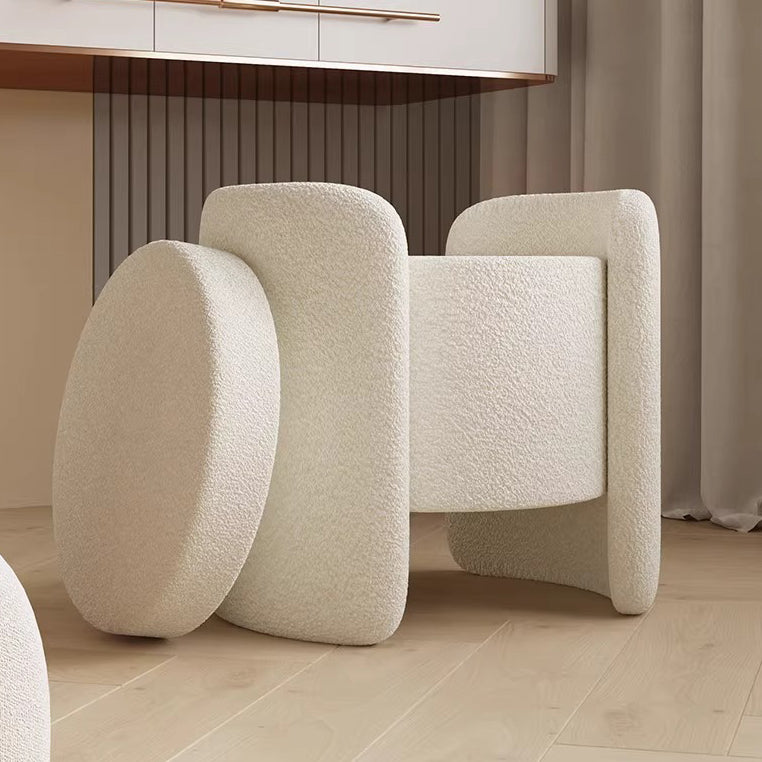 Nordic Cream Wood Lambswool Vanity Stool