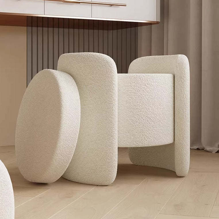 Nordic Cream Wood Lambswool Vanity Stool