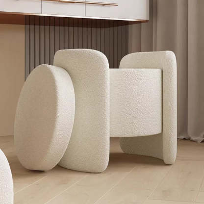 Nordic Cream Wood Lambswool Vanity Stool