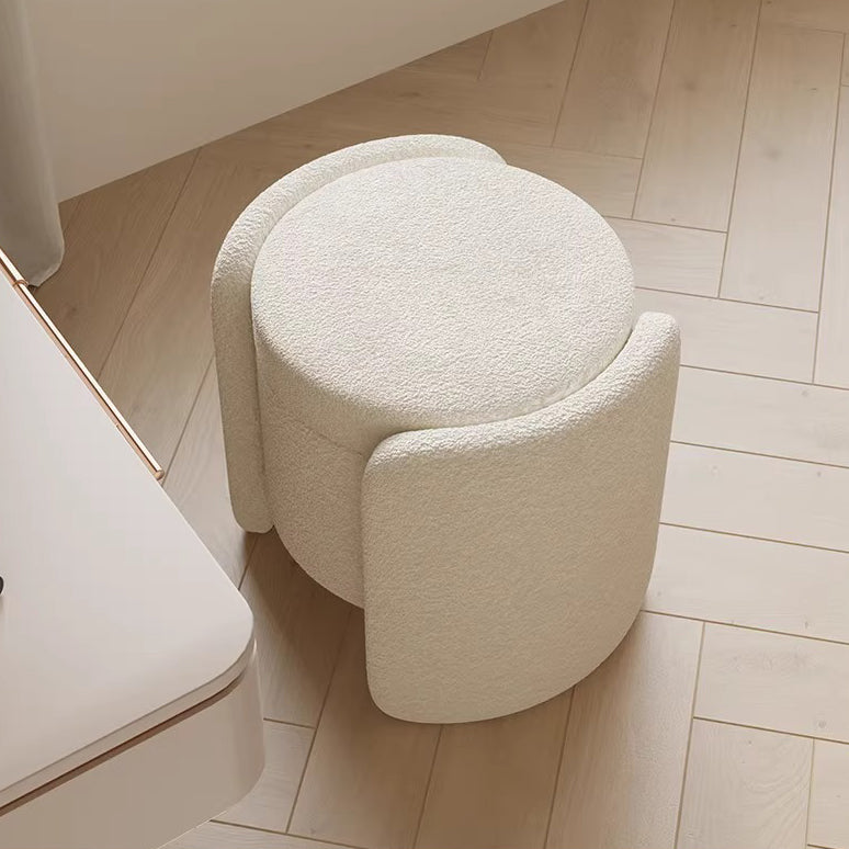 Nordic Cream Wood Lambswool Vanity Stool