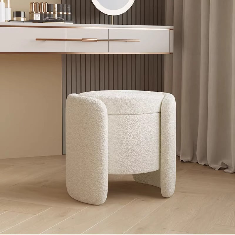 Nordic Cream Wood Lambswool Vanity Stool