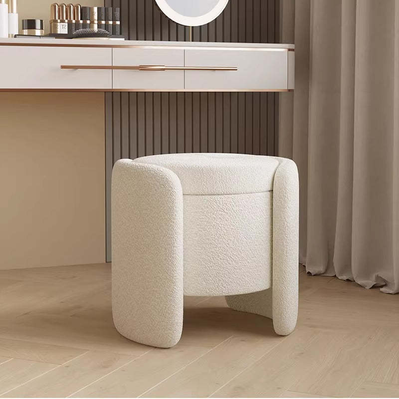 Nordic Cream Wood Lambswool Vanity Stool