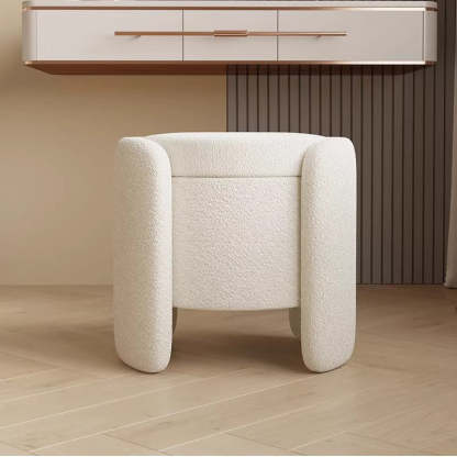 Nordic Cream Wood Lambswool Vanity Stool