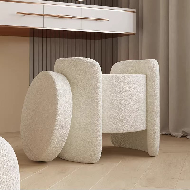 Nordic Cream Wood Lambswool Vanity Stool