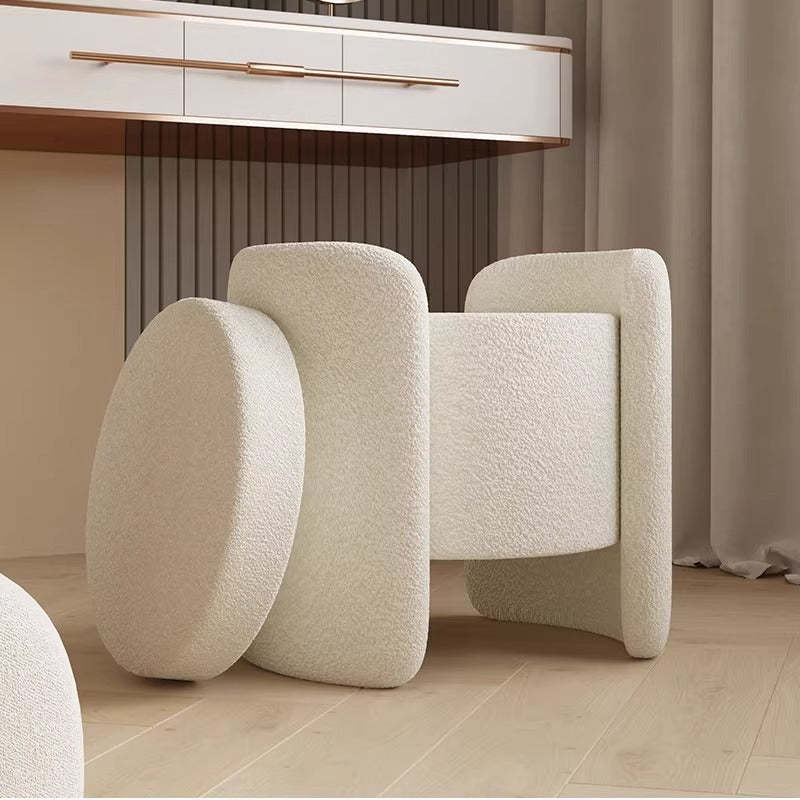 Nordic Cream Wood Lambswool Vanity Stool