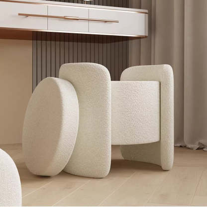 Nordic Cream Wood Lambswool Vanity Stool