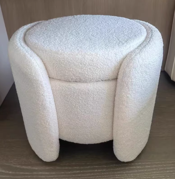 Nordic Cream Wood Lambswool Vanity Stool