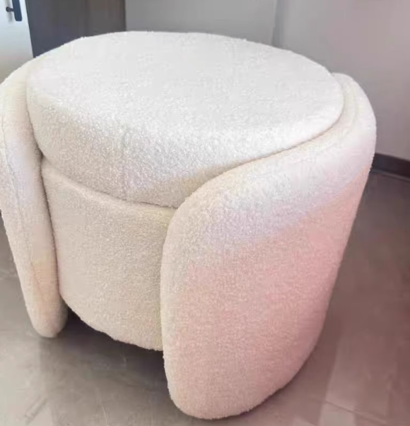 Nordic Cream Wood Lambswool Vanity Stool