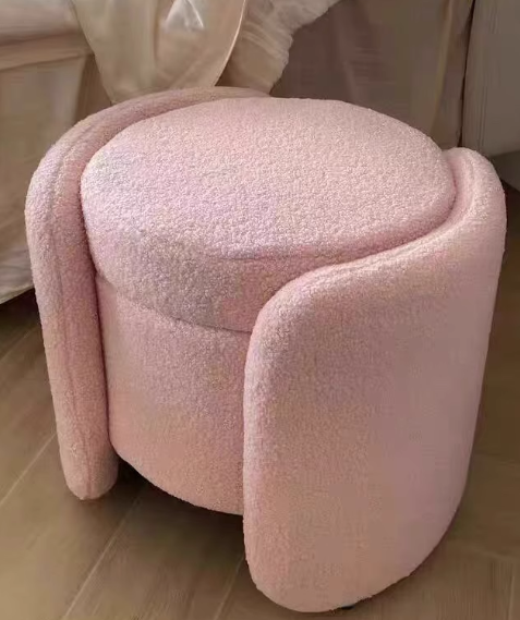 Nordic Cream Wood Lambswool Vanity Stool