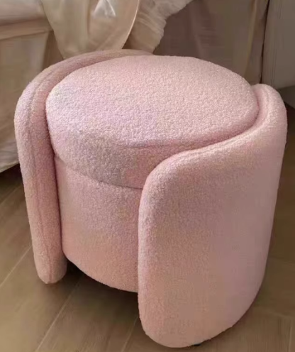 Nordic Cream Wood Lambswool Vanity Stool