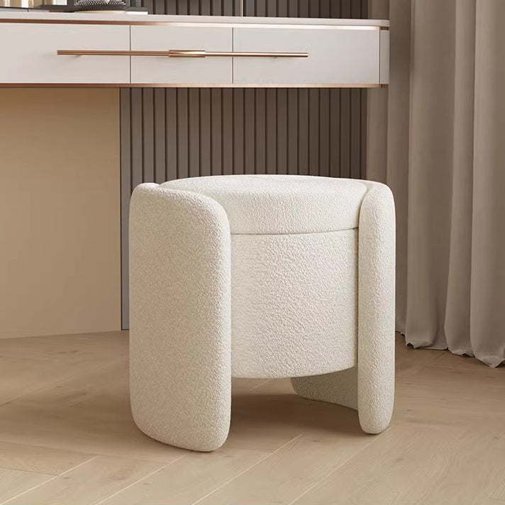 Nordic Cream Wood Lambswool Vanity Stool — White