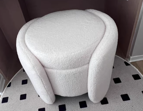 Nordic Cream Wood Lambswool Vanity Stool