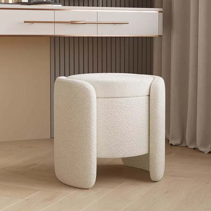 Nordic Cream Wood Lambswool Vanity Stool — White