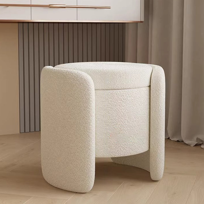 Nordic Cream Wood Lambswool Vanity Stool