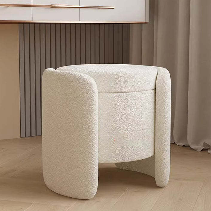 Nordic Cream Wood Lambswool Vanity Stool