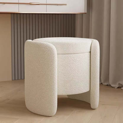 Nordic Cream Wood Lambswool Vanity Stool