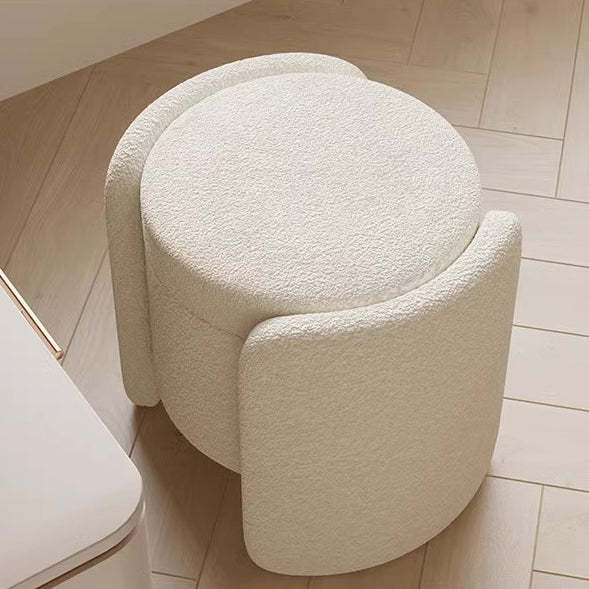 Nordic Cream Wood Lambswool Vanity Stool