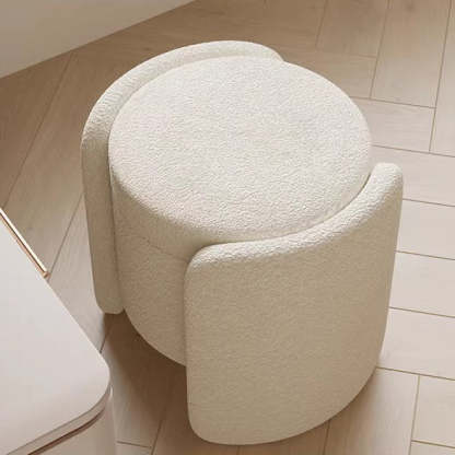 Nordic Cream Wood Lambswool Vanity Stool