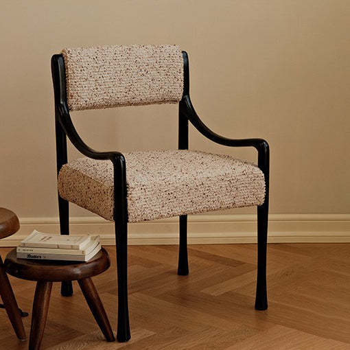Mid-Century Ash Wood Fabric Chair — Black + Khaki