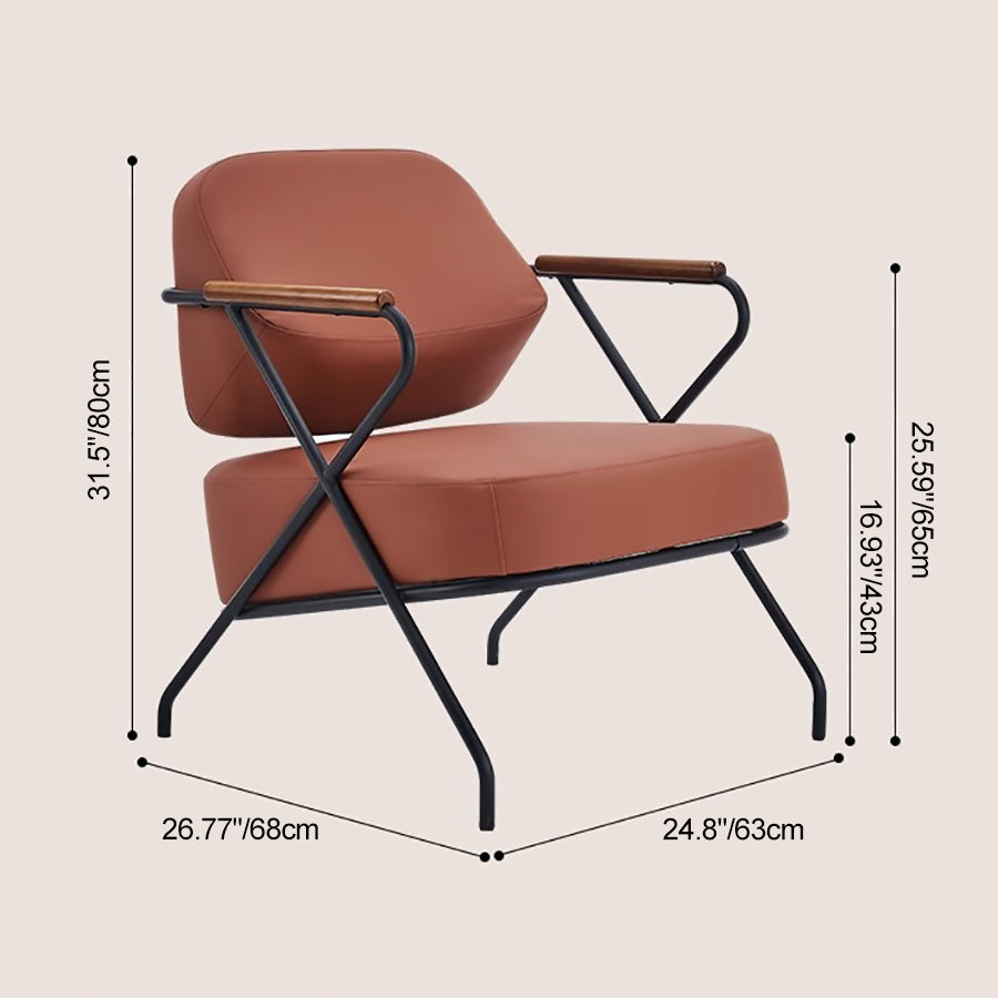 Scandinavian Metal Leather Accent Chair — Reddish Brown