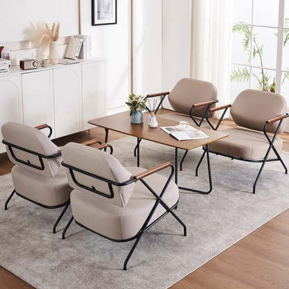 Scandinavian Metal Leather Accent Chair — Brown