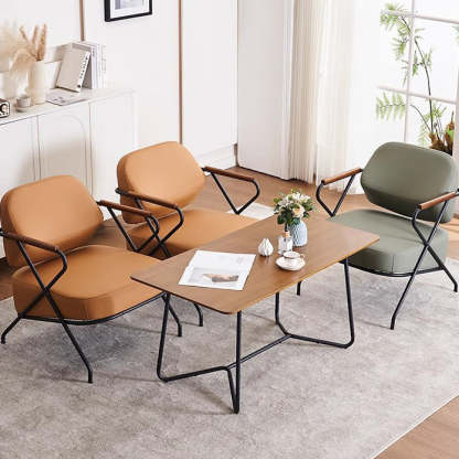 Scandinavian Metal Leather Accent Chair — Dark Green