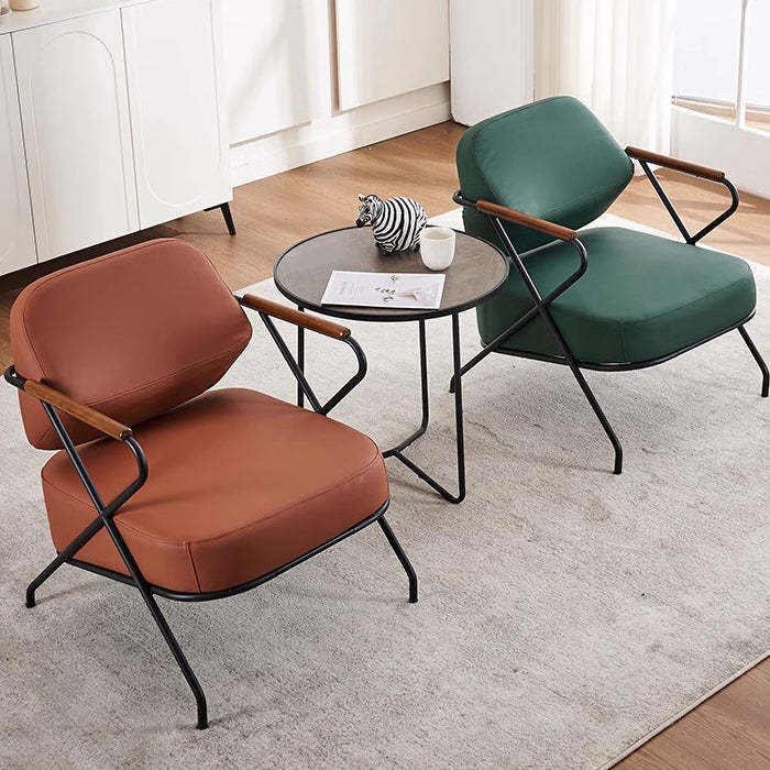 Scandinavian Metal Leather Accent Chair — Beige