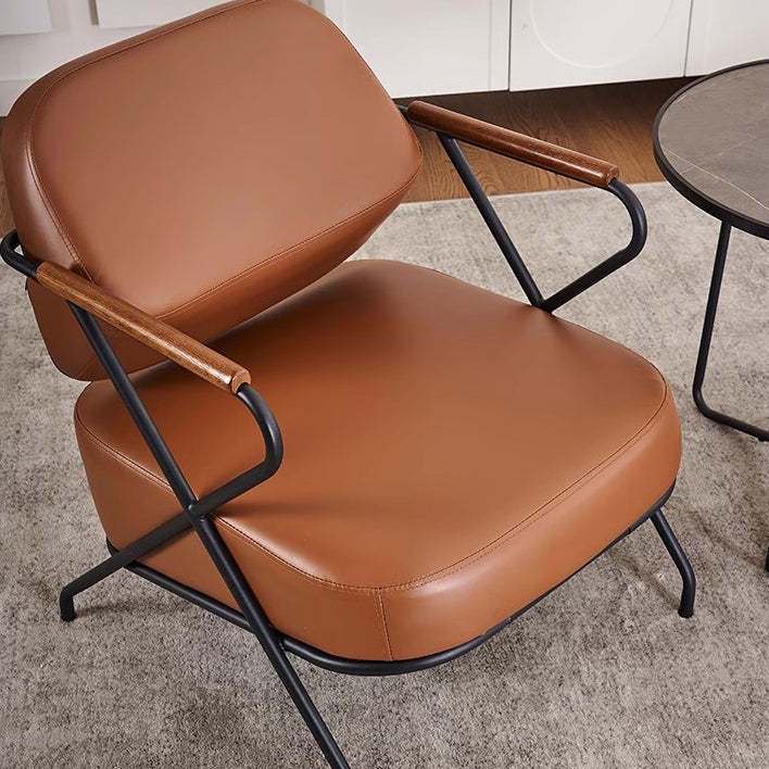 Scandinavian Metal Leather Accent Chair — Orange