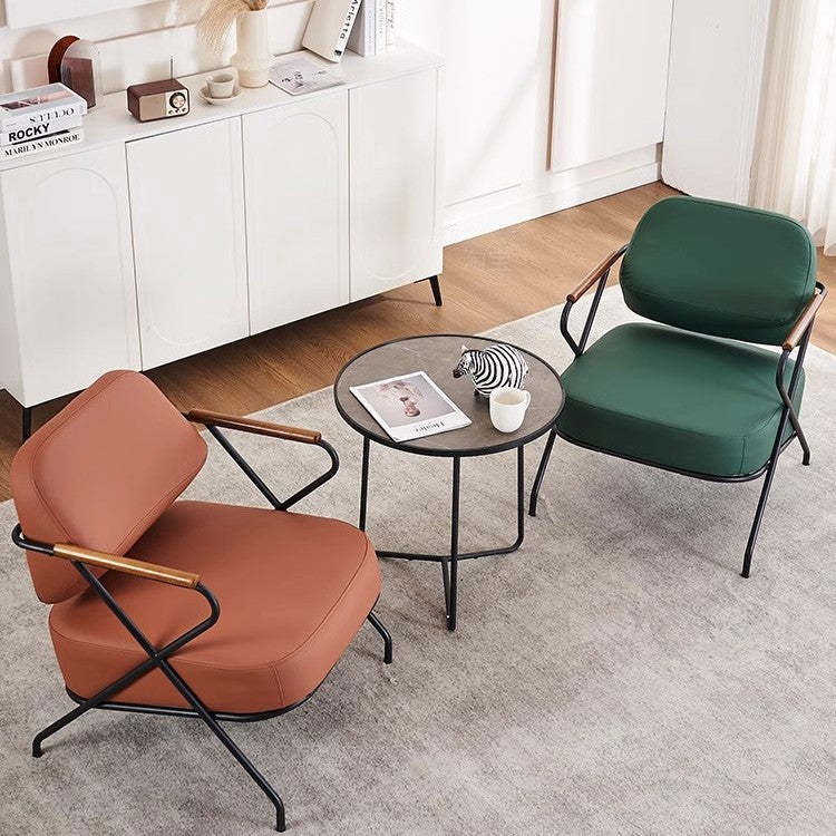 Scandinavian Metal Leather Accent Chair