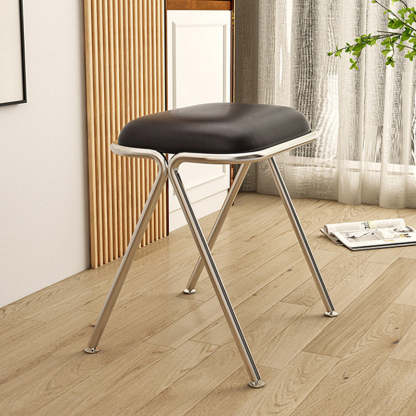 Minimalist Steel PU Leather Chair — Black