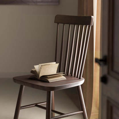 Vintage Rubberwood Dining Chair — Walnut Color
