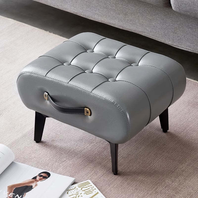 Minimalist Portable Metal Leather Low Stool — Gray