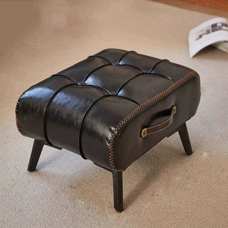 Minimalist Portable Metal Leather Low Stool — Black