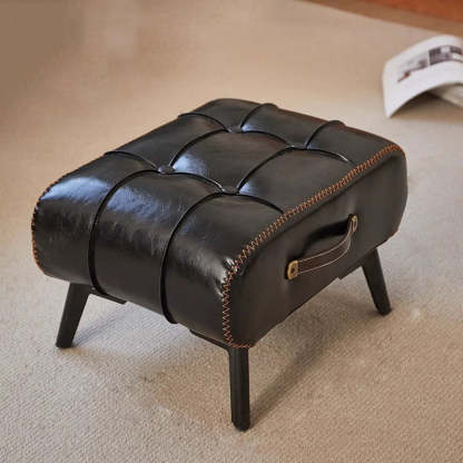 Minimalist Portable Metal Leather Low Stool — Black