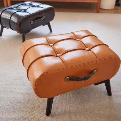 Minimalist Portable Metal Leather Low Stool — Orange